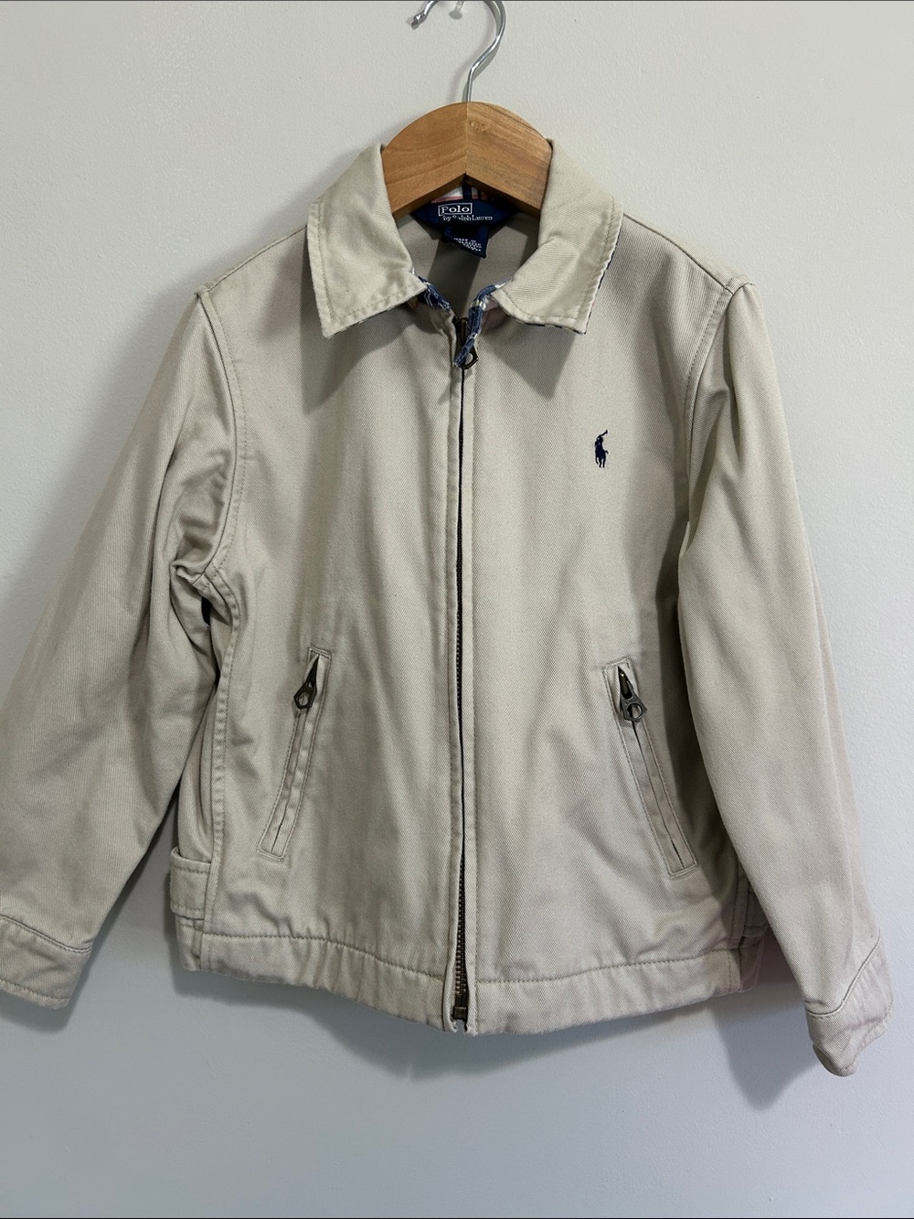 Polo by Ralph Lauren Men’s Light Beige Zip Jacket with Navy Pony